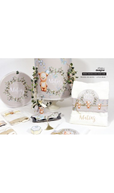 Trusou de botez personalizat prin brodare, cu ursuleti si frunze de eucalipt, Little Bear 23